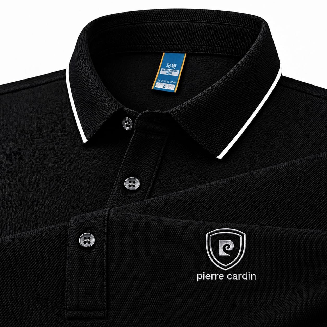100% Knitting Dying PK Cotton Polo Shirt [ Pierre Cardin-Black Colour]